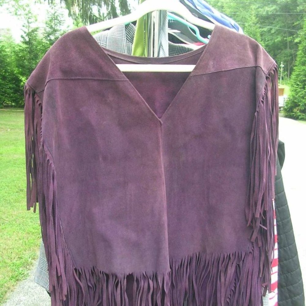 Vintage Gallagher's Suede Leather Fringe Poncho purple